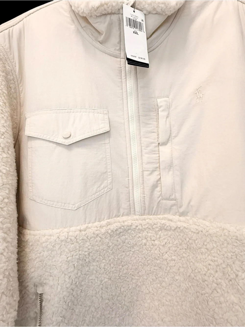 Polo Ralph Lauren Hybrid Half-Zip Men's Cream Sherpa Pullover XXL NWT